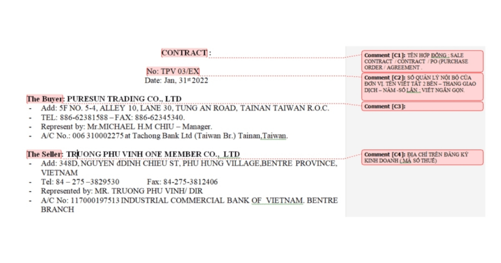 Phần mở đầu hợp đồng ngoại thương